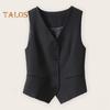 Женский жилет без рукавов, однобортный, в западном стиле, приталенный кардиган, костюм, пальто, чистый цвет, с V-образным вырезом, формальный деловой стиль, женский жилет