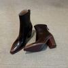 2024 New Vintage Brown Women Ankle Boots Elegant Square Toe Shoes Autumn Winter Thick Heel Women's Short Booties