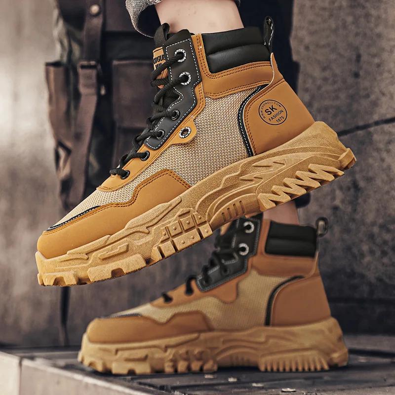 Мужские массивные ботинки для пустыни, осенние повседневные высокие ботинки для походов и тренировок, новинка 2025 года, коричневые рабочие ботинки в британском стиле в стиле ретро