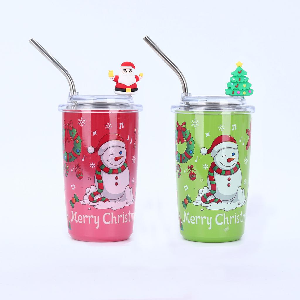 Набор кружек на рождественскую тематику 16 унций, небьющиеся металлические дорожные кружки с соломинками, идеальные подарки на Хэллоуин, День святого Валентина, Рождество