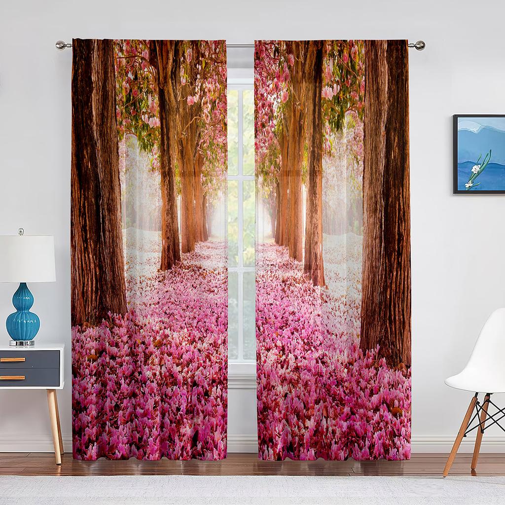 Весенняя розовая прозрачная вуаль с цветочным принтом, занавеска для гостиной, тюлевая занавеска с 3D принтом для спальни, кухни, оконные шторы, жалюзи
