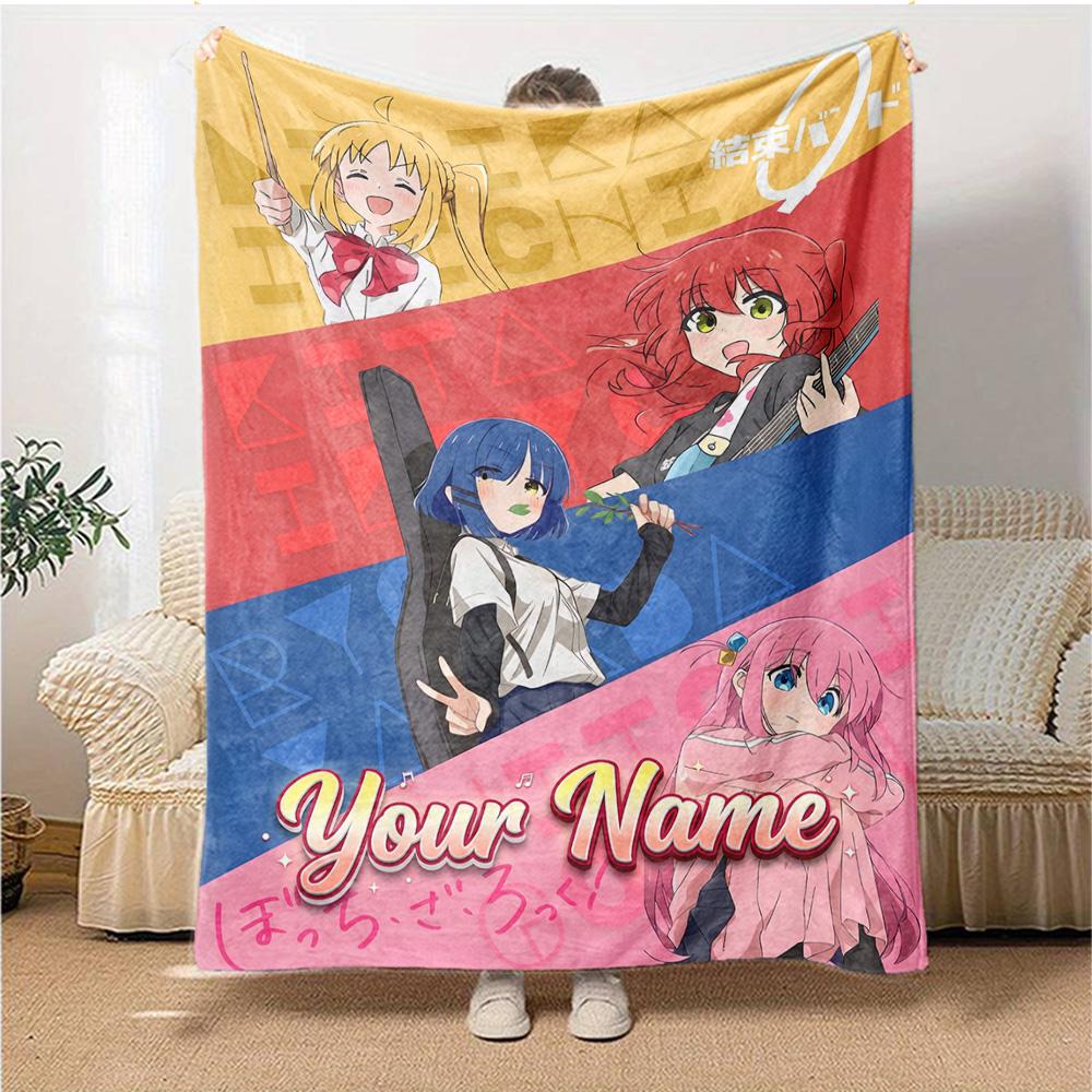 1pc BOCCHI THE ROCK Blanket with Custom Name, Gift, for Men and Women, Soft Blanket, Good for Sofa Bed Couch Travel, Lightweight Flannel Blanket