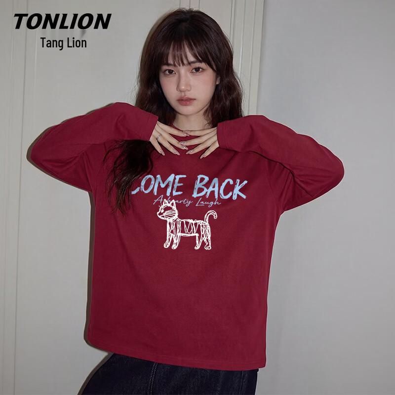 Женская хлопковая футболка с длинным рукавом и графическим принтом кошки TonLion