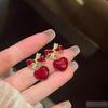 Retro Red Christmas Winter Stud Earrings - Women's Light Luxury High-End New Year Style.