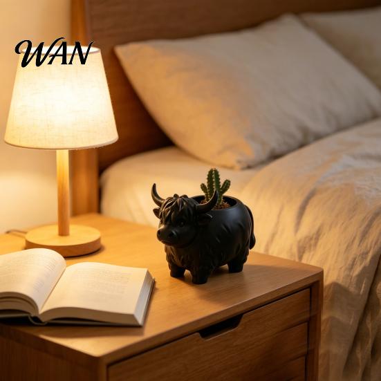 Nordic Style Flower Pot Highland Cow Planter, Large Diameter Pot, 3D Yak Planter Shape PLA Desktop Home Decor Log Cabin