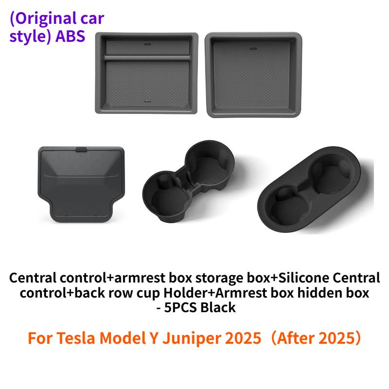 For Tesla Model Y Juniper 2025 Center Console Storage Organizer Box Tray Armrest Hidden Box Cup Holder New Model 3 Highland 2024