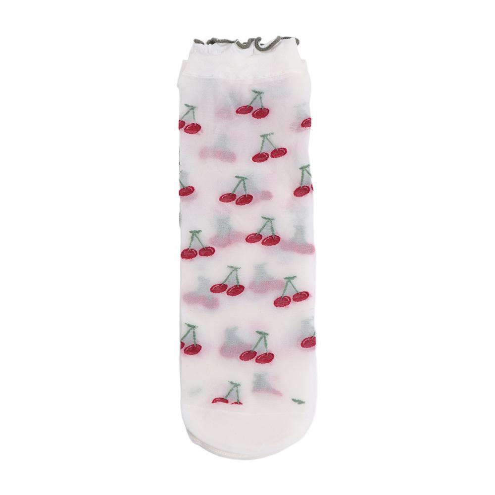 Peach Strawberry Glass Silk Ruffle Socks Avocado Ultra Thin Transparent Flower Ruffle Socks Korean Ins