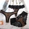 Женские прозрачные трусики-стринги с леопардовым принтом и кружевной отделкой