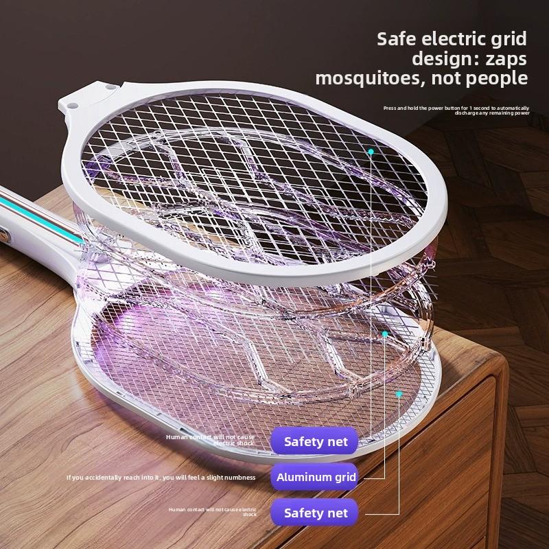Raqueta eléctrica antimosquitos 2 en 1, matamoscas recargable y lámpara atrapamosquitos para el hogar