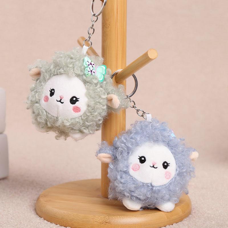 Fluffy Plush Sheep Keychain Cute Soft Curly Wool Butterfly Decor Keyring for Backpack Handbag Car Key Ornament