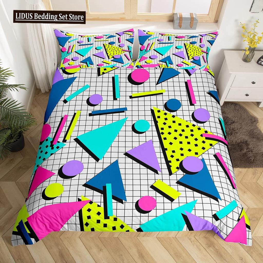 Retro Memphis Style Duvet Cover Set Galaxy Fashion Style Geometric Shapes Bedding Set Full,Hipster Old Fashioned Comforter Cover