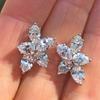 Huitan Delicate Cubic Zirconia Stud Earrings for Female Flower Shaped Design Fancy Women's Accessories Party Fashion Jewelry New