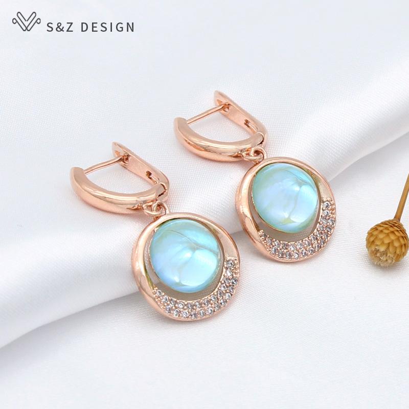 Trendy Elegant Cubic Zirconia Eardrop Colorful Round Crystal Drop Earrings For Women Girl Luxury Wedding Fashion Jewelry Gift Anti-allergy