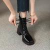Square Head Thick Heel Niche Versatile Martin Boots Women's Autumn and Winter 2024 New Lace-up Single Boots French High Heel Small Short Boots