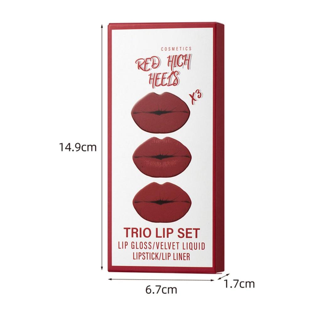 Набор для макияжа губ, блеск для губ, жидкая помада и карандаш для губ 3 шт.