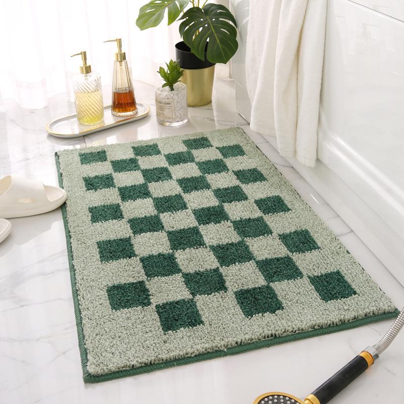 Inyahome Black and White Checkered Bath Mat Plush Microfiber Absorbent Bathroom Rugs Luxury Machine Washable Indoor Doormat Rugs