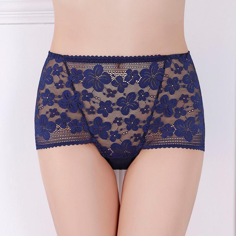 Бесшовные кружевные трусики с высокой талией для женщин, нижнее белье, сексуальные сетчатые дышащие трусы с цветочной вышивкой, большие размеры, нижнее белье