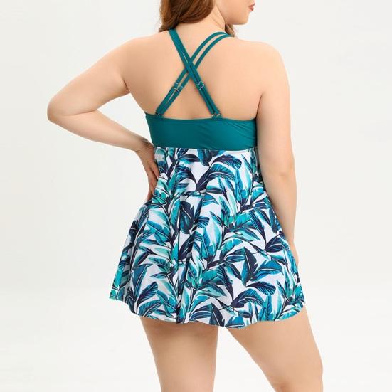 2Pcs/Set Plus Size Swimsuit Set V-Neck Halter Flowy Hem Tops Boxer Trunks Set