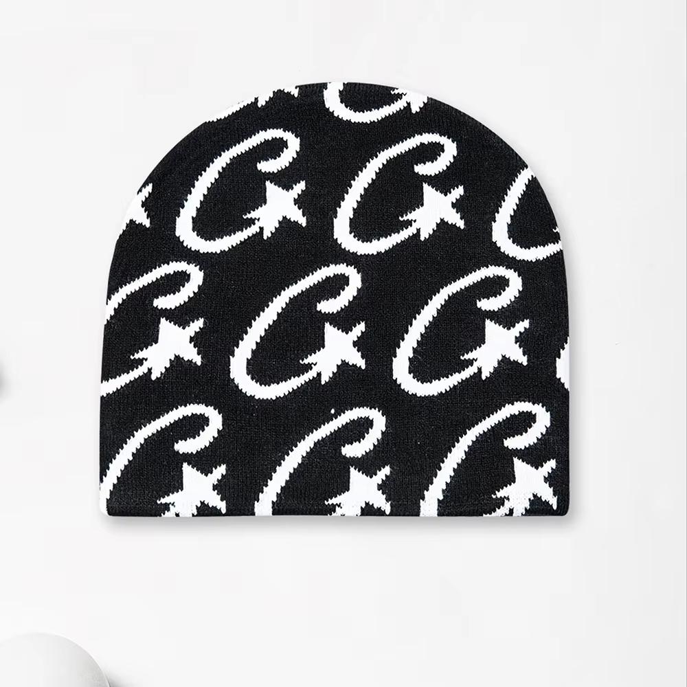 Модная хип-хоп шапка для женщин, жаккардовая вязаная шапка с зимним звездным узором, теплая шапка для улицы, подходит для Рождества