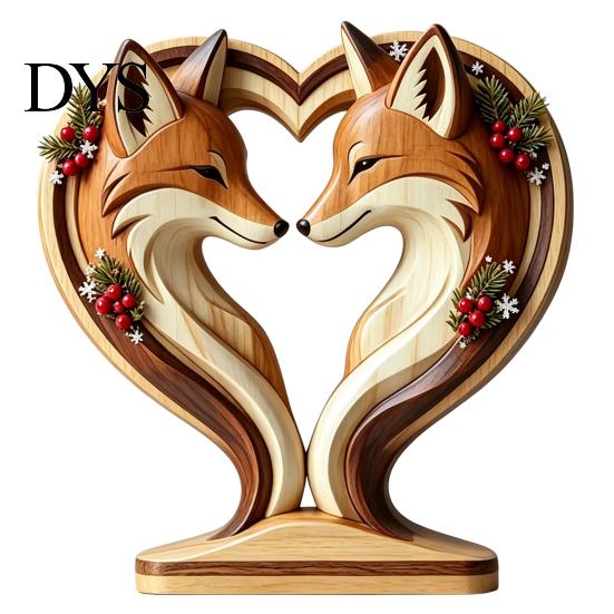Уникальное Деревянное Искусство для Дома Деревянная Фигурка Животного на Устойчивой Основе, Двухслойная Резная Фигурка, Резные Подарки Ручной Работы Скульптура в Форме Сердца