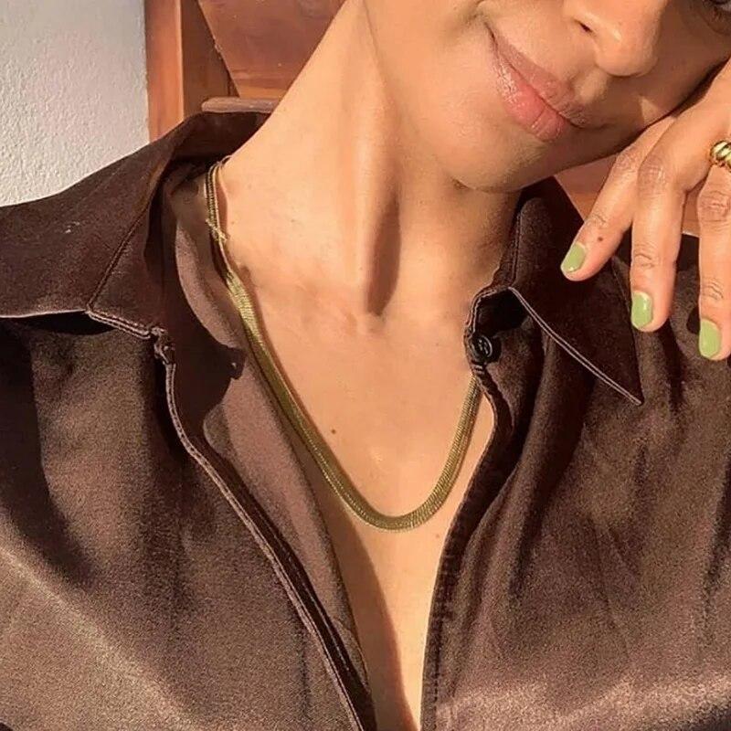 Модное винтажное ожерелье в виде змеиной цепи для мужчин и женщин, унисекс, колье с воротником золотого, серебряного цвета, плоское ожерелье в виде змеиной цепи, модные ювелирные изделия