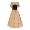 Women's Round Neck Dress Flare Sleeve Off Shoulder Medieval Vintage Dresses with Corset Patchwork Ball Gown