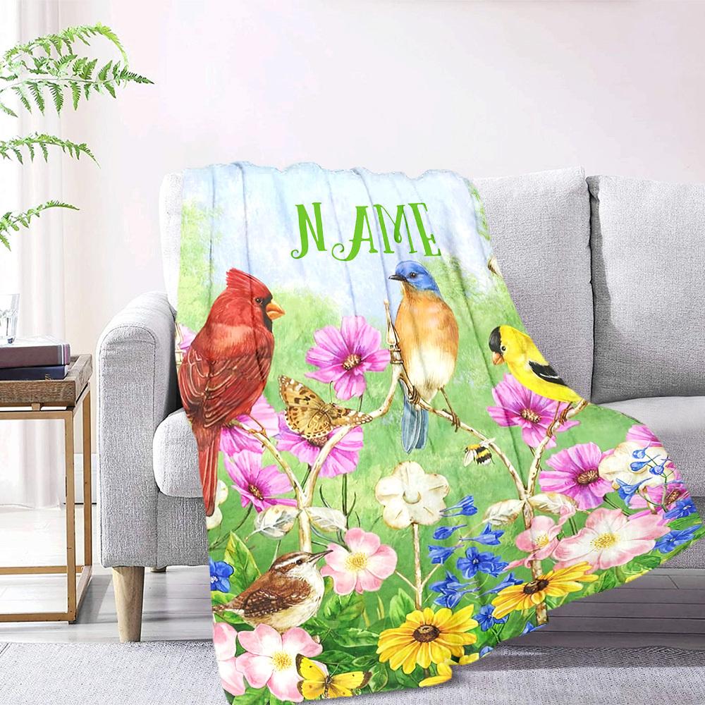 Birds And Flowers A Colorful Garden Scene Cozy Blanket Text Soft Warm Cozy Throw For Sofa Couch Office Bed Picnics Four Seasons Universal Cozy Home