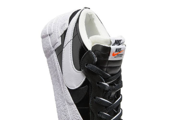 Мужские кроссовки Nike Blazer Low Sacai Черная лакированная кожа Черный/Белый