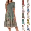 Women's Casual Fashion Round Neck Short Sleeve Print Midi Dress