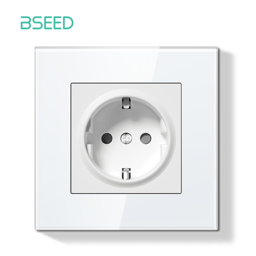 BSEED Switch Light Switch White Glass Frame Wall Power Sockets USB-C Phone Charge E-Series EU Standard 1 Way