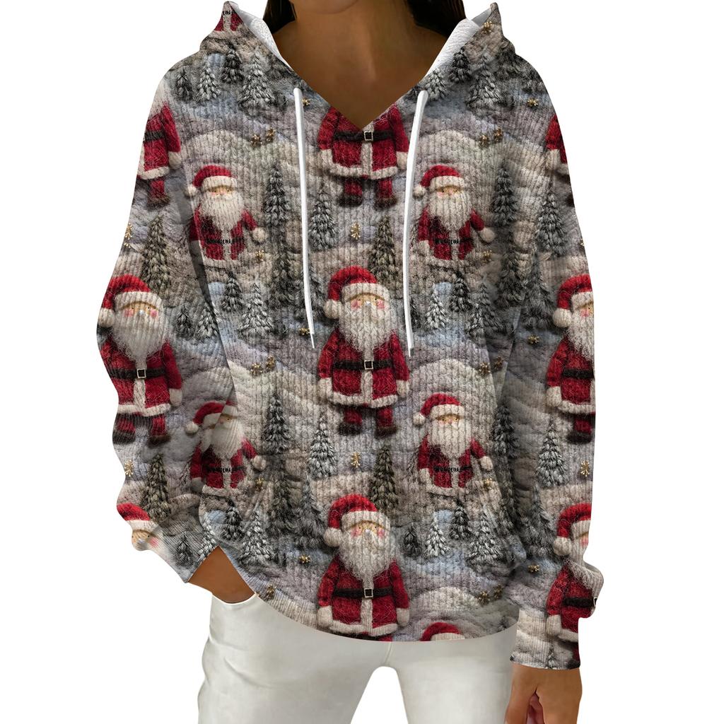 Women's Fashion Casual Christmas Print Pullover Long-Sleeve Hooded Sweatshirt