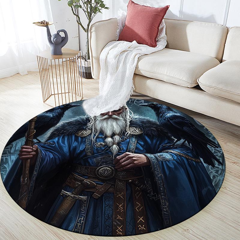 Фигурки викингов, Круглый ковер, Ковер для гостиной, спальни, дивана, игровой комнаты, Декор, Нескользящий коврик