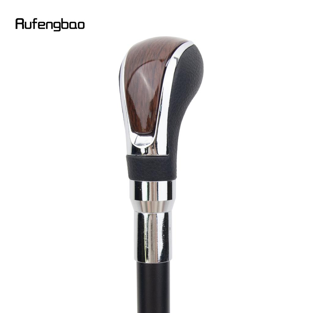 Black Leather Brown Wooden Silver Walking Cane Fashion Decorative Walking Stick Gentleman Elegant Cosplay Cane Crosier 93cm