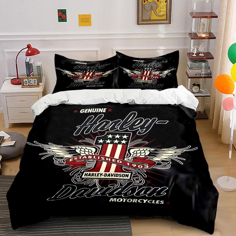 Harley-Davidson Winged Logo Bedding Duvet Cover Set Duvet Cover Pillowcases (1*Duvet Cover 2*Pillowcases, without duvet insert)