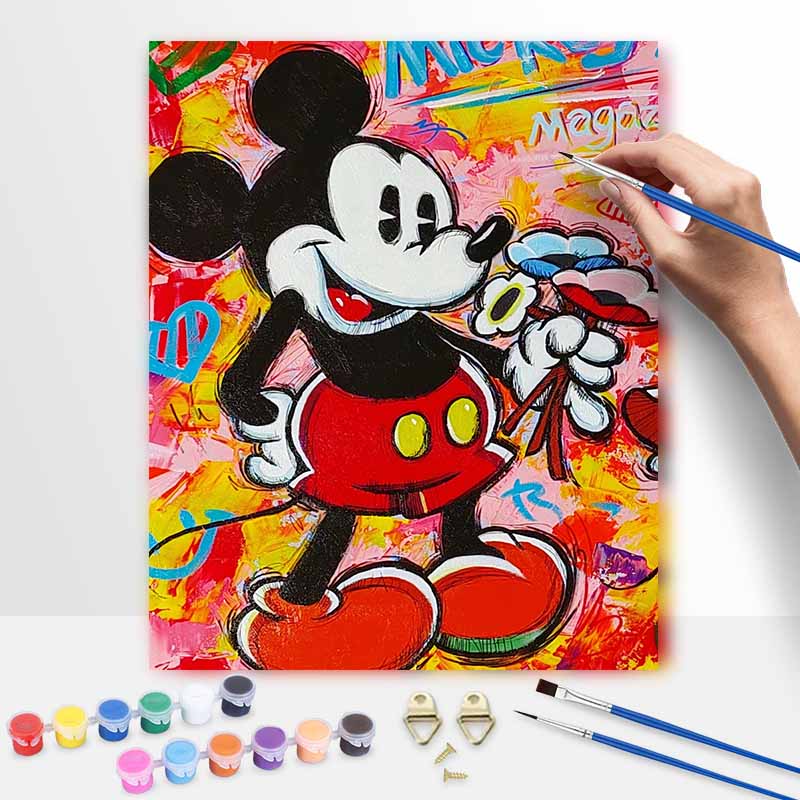Disney graffiti Mickey Mouse digital oil painting diy coloring handpainted filling home decoration gift, vibrant modern wall art decor