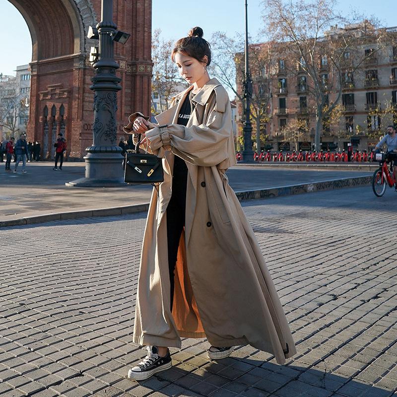 Весна и осень Серая высокая удлиненная ветровка длиной до щиколотки женская средняя длина выше колена корейский стиль свободный студенческий