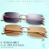 Rimless Square Sunglasses for Women Small Rectangle Ladies Metal Shades Punk Sun Glasses  for Women