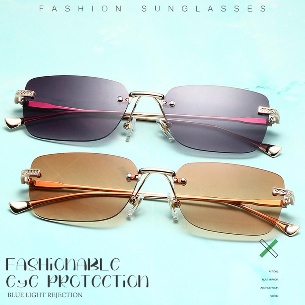 Rimless Square Sunglasses for Women Small Rectangle Ladies Metal Shades Punk Sun Glasses for Women