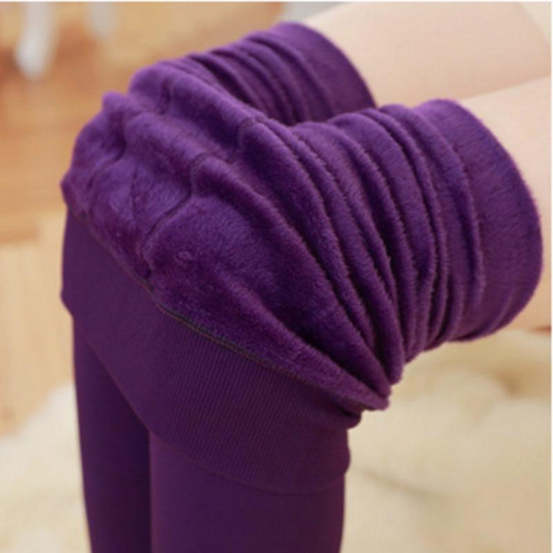 Autumn Winter Women's Korean Style Plus Size Pearl Velvet Fleece Lined Thickened One-Piece Leggings Outer Wear Warm Pants