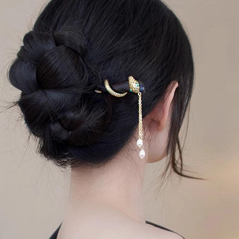 Chinese Style Hanfu Hairpin Hair Sticks for Buns Snake Tassel Hair Stick For Girl