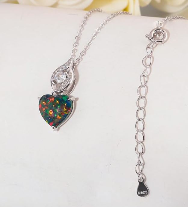 925 Sterling Silver Opal Pendant Necklace Cubic Zirconia Necklaces, Mother's Day Birthday Gift for Mom Wife Her