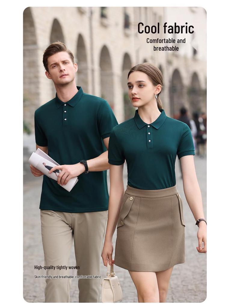 Поло с коротким рукавом из ледяного шелка с вышивкой на заказ - Униформа для бизнес-команды с отложным воротником.