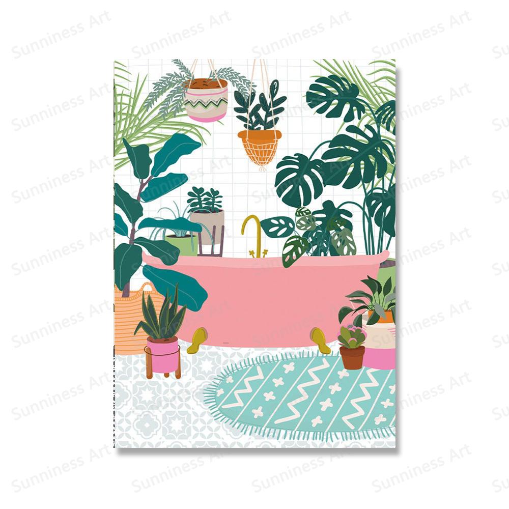 Ботанические комнатные растения, художественный принт, картина на холсте, постер «Расслабьтесь в ванне», настенная картина в стиле бохо для гостиной, ванной комнаты, домашний декор