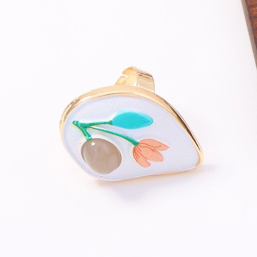 Ethnic Style Vintage Ring French Glazed Ring Rural Enamel Flower Ring Gift