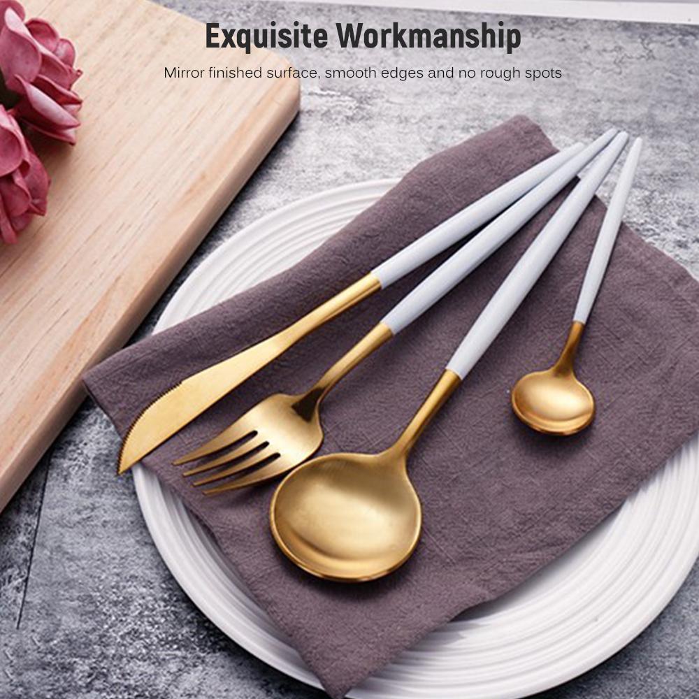 Stainless Steel Cutlery Set 4-Piece Mirror Polished Flatware Reusable Utensils Kitchen Tableware Include Knife Spoon for Home Hotel Wedding Festival