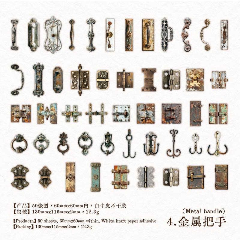 50pcs/1lot Kawaii Scrapbook Stickers Vintage Collection Junk Journal Gold Planner Stationery Decorative