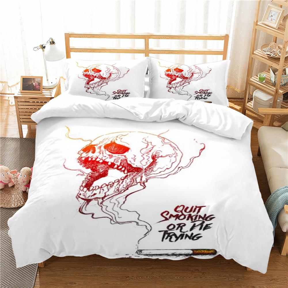 Skull Style Duvet Cover Set 3D Skull Printing Bedding Cover Polyester Home Textiles Soft Pillowcase Boy Single Size Bed Set