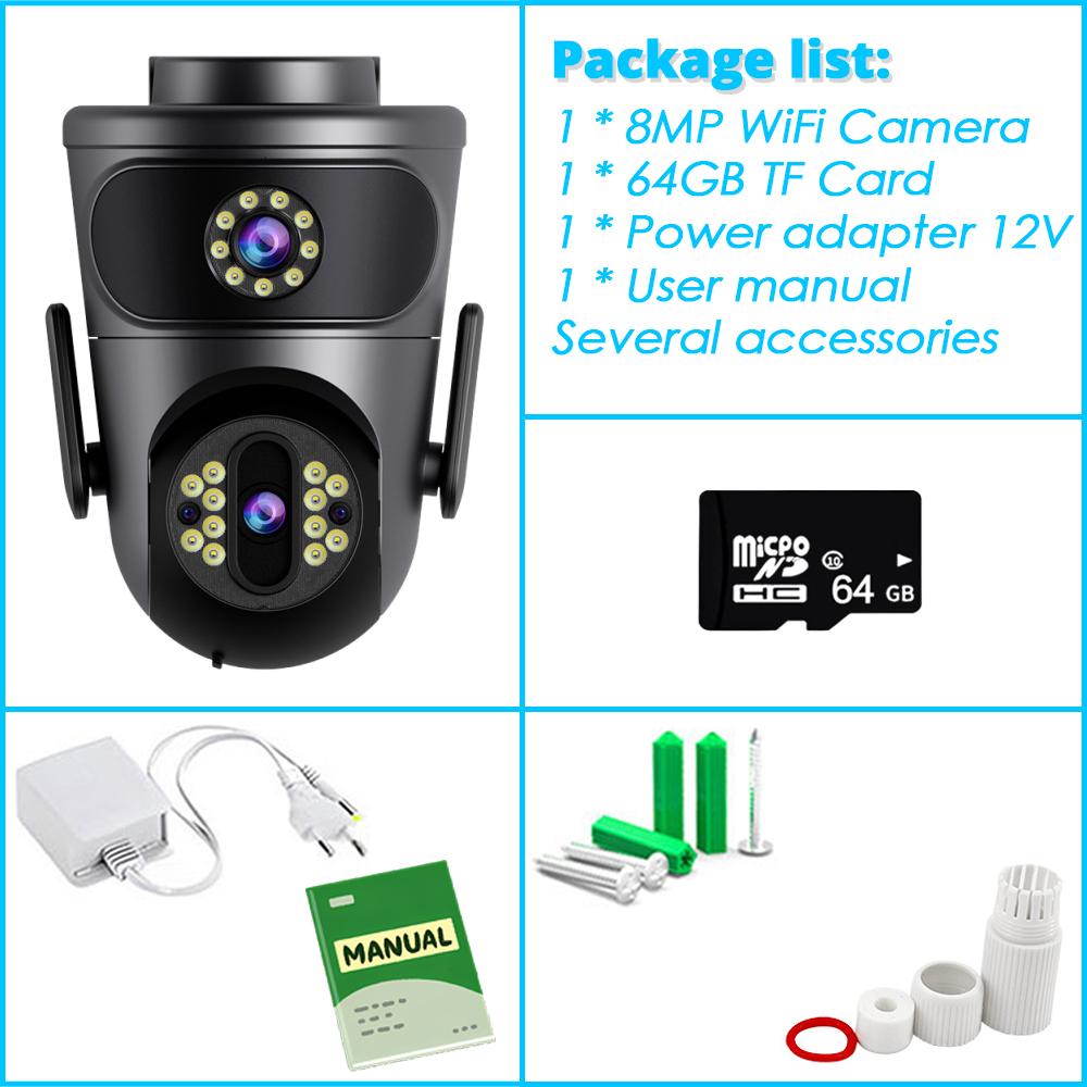 4K 8MP HD Video Surveillance Camera Wifi Outdoor Dual Lens Wireless Security IP Cameras PTZ Smart Home Wi-Fi Cam CCTV IPC360 app
