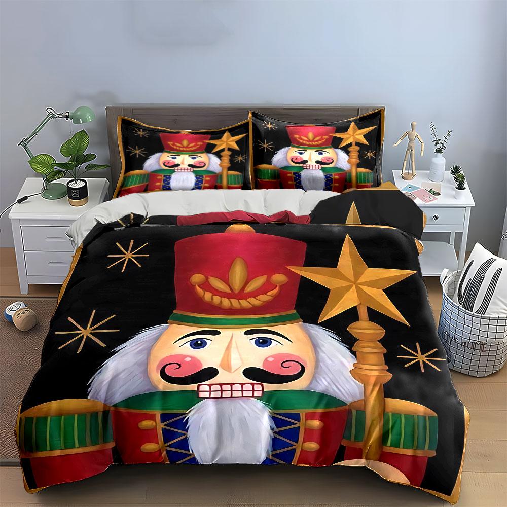 Nutcracker Soldier Design Set Bedding Duvet Cover Set Duvet Cover Pillowcases (1*Duvet Cover 2*Pillowcases, without duvet insert)