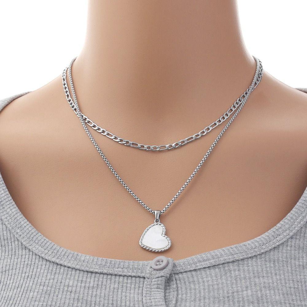 Titanium Steel Double Stacked Neck Chain Handmade Heart Clavicle Chain Female Lady Girl